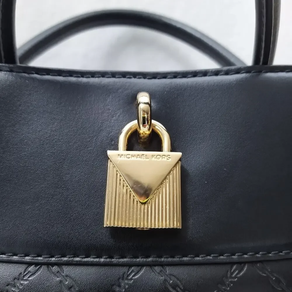Michael Kors Gramercy Black Leather Lock Double Satchel Shoulder Bag - $358
